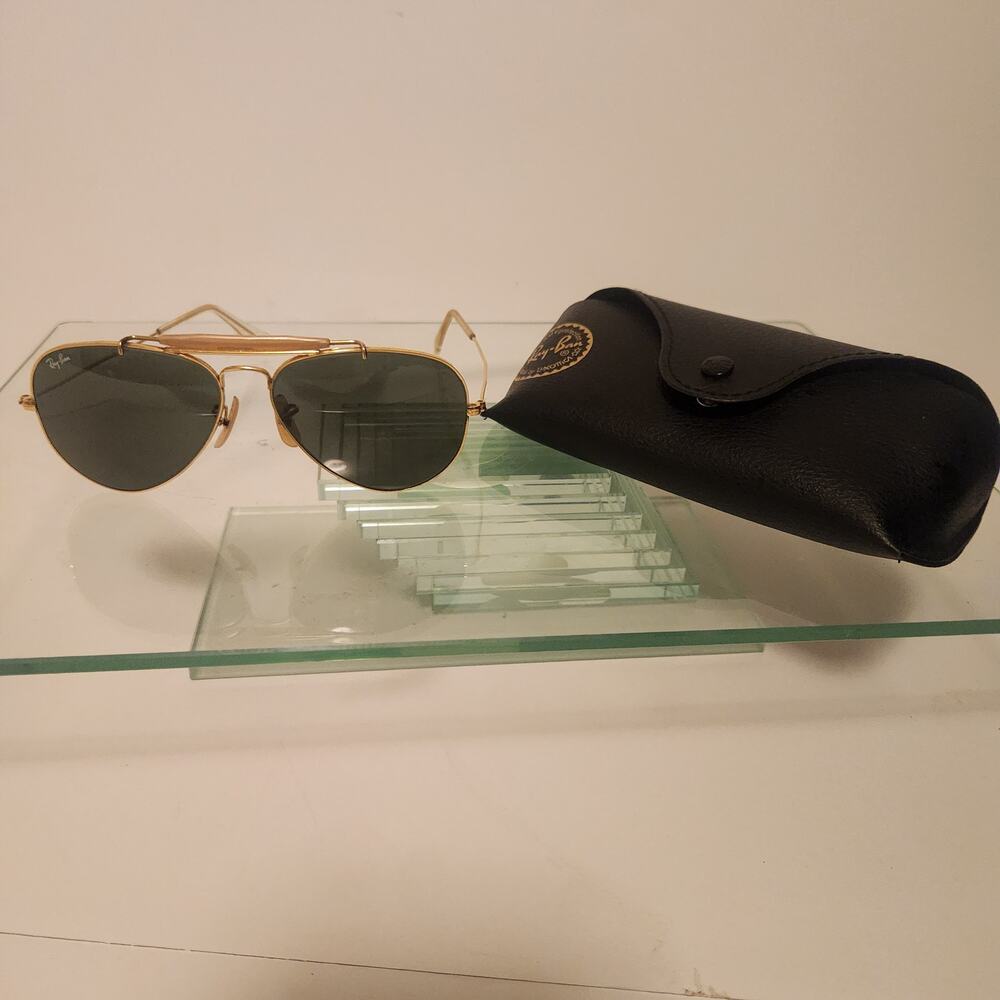 Vintage Ray-Ban Bausch & Lomb 58014 Gold Aviators Sunglasses Case USA B&L 1980’s